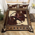 Western Cowboy Duvet Cover Set King Size,Cow Fur Print Bedding Set 3pcs for Kids Boys Men Room Decor,Wooden Board Vintage Comforter Cover Brown Rustic Farm Quilt Cover 2 Pillowcases(Not Comforter)