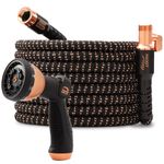 Pocket Hose Copper Bullet Expandable Garden Hose 100 FT w/10 Pattern Thumb Spray Nozzle AS-SEEN-ON-TV 650psi 3/4 in Patented Lead-Free Ultra-Lightweight Solid Copper Anodized Aluminum FittingsNo-Kink