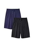 DAVID ARCHY Men's 2 Pack Soft Comfy Bamboo Rayon Sleep Shorts Lounge Wear Pajama Pants (L, Navy Blue+Black)