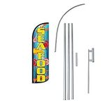 NEOPlex -"Seafood" 12-Foot King Size (WINDLESS) Complete Swooper Feather Flag Kit.Includes 5-Piece 15-Foot Pole and Ground Spike