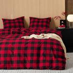 Wake In Cloud - Red Black Plaid Duvet Cover Set, 100% Washed Cotton Bedding, Buffalo Check Gingham Geometric Checker Pattern, with Zipper Closure (3pcs, Twin Size)