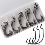 Fishing Worm Hooks Set, 3X Strong Wide Gap Bass Hooks Offset Fishing Hooks High Carbon Steel Fish Hooks Texas Rig Hooks for Bass Trout Saltwater Freshwater