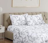 Home Beyond & HB design - 4-Piece Printed Bed Sheets Set (Queen Size, White Marble Texture) - Bedding Sheet Set with Deep Pocket - Super Soft Brushed Microfiber - Winkle and Fade Resistant, Easy Care