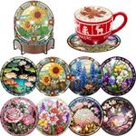 8 Pcs Flowers Diamond Art Coasters 