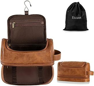 Elviros Toiletry Bag, Mens Leather Travel Organizer Kit with Hanging Hook, Large Water-Resistant Toiletries Bathroom Shaving Bags for Women (Brown)