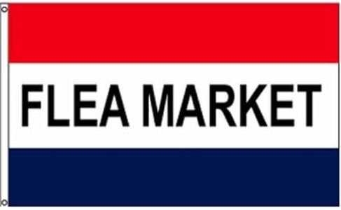 Trade Winds FLEA MARKET Flag Banner 3x5 ft RWB Stripes Sign Swap Meet Antique Garage Sale