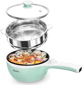 Dezin Hot Pot Electric with Steamer Upgraded, Non-Stick Sauté Pan, Rapid Noodles Electric Pot, 1.5L Mini Pot for Steak, Egg, Fried Rice, Ramen, Oatmeal, Soup with Power Adjustment