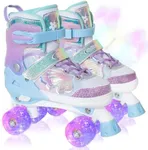 Kids Roller Skates for Girls Boys - Purple for Little Kids Age 4 5 6 7- Adjustable All Light up Wheels Indoor Outdoor Sports Birthday Gift for Son and Grandson