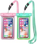 AiRunTech Waterproof Phone Pouch,Floating Waterproof Phone Case with Adjustable Lanyard,Beach,Cruise,Vacation Essentials,Summer Travel Phone Protector-2 Pack(Green + Pink)