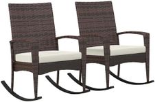 Outsunny Outdoor PE Rattan Rocking Chair Set of 2, Garden Rocking Chair Set with Armrest and Cushion, Brown