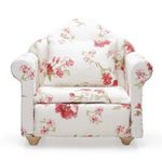 Odoria Dollhouse Armchair Sofa Miniature - 1/12 Scale Accent Chair for Vintage Country Living Room - Mini Club Lounge Chair Wood Furniture Upholstered Floral Red