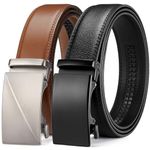 BOSTANTEN Mens Ratchet Dress Belt 2 Packs, Genuine Leather Belts For Men With Automatic Sliding Buckle, Trim to Fit