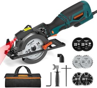 DOVAMAN Circular Saw, 5.8A 4-1/2" Circular Saw w/Laser, Metal Auxiliary Handle, 6 Blades (4½", 4¾"), Cutting Depth 1-11/16" (90°), 1-3/8" (45°), Ideal for Wood, Soft Metal, Plastic, Tile - MCS01A