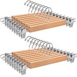 Amber Home 36cm Natural Wooden Pants Hangers 20pcs, Smooth Wood Skirt Hanger Organizer with Adjustable Anti-Slip Chrome Clips, Space Saving Solid Clothes Hangers Rack for Bottoms Jeans Slacks Trousers