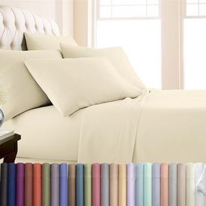 Southshore Fine Living, Inc. 7-Piece Split King Sheets Set for Adjustable Bed, 16-Inch Deep Pocket, Wrinkle-Free Microfiber Bedsheets, Easy Care Fade Resistant Luxury Sheet Set Split King Size - Cream