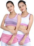 DChica Sports Bra for Girls, Cotton Non-Padded Full Coverage Beginners Non-Wired T-Shirt Gym Workout Bra with Regular Broad Strap, Training Bra for Teenager Kids, Lavender-White (2 Pcs)