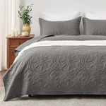 EXQ Home Quilt Set Twin Size Grey 3 Piece,Lightweight Soft Coverlet Mandala Flower Pattern Bedspread Set for All Season(1 Quilt,1 Pillow Sham)