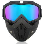 NC TAIZER Motorcycle Glasses Removable Face Mask Fog-proof Warm Goggles Airsoft Paintball Glasses Windproof Riding UV Protection Sunglasses Shield Goggles Glasses for Snow Sports,black