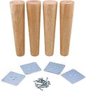 Set of 4 Wood Furniture Legs 10inches Solid Oak Wood Square Furniture Replacement Feet with Mounting Plates & Screws for Sofa TV Cabinet Armchair Dining Table Legs