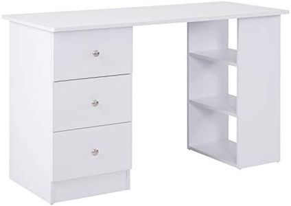 HOMCOM Scrivania Porta PC per Camera e Ufficio con Cassettiera e Ripiani Portaoggetti in Legno 120x49x72cm Bianco