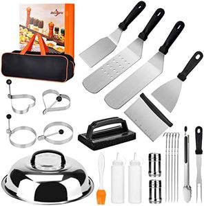 Bbcuepro 24 PCS Griddle Accessories Kit - Stainless Steel Flat Top Grill Spatula Kit for Outdoor Barbecue Teppanyaki Camping Cooking, Blackstone and Camp Chef - Professional Grill BBQ Spatula Set