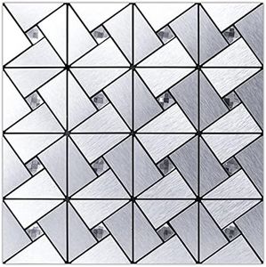 Art3d 10-Sheet Peel and Stick Backsplash Metal Mosaic Tiles for Kitchen Wall Decor, Stick on Aluminum Composite Tiles Stikers, Silver Windmill Puzzle Glass Mixed