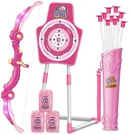 Bow and Arrow Toys for Girls 5 6 7 8 Years Old, Archery Set Includes Super Bow with LED Lights, 10 Suction Cups Arrows,Archery Set with Standing Target and 3 Target Cans, for Girls