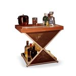 HAUS OF BARS by SpeedX - Model J Mini Home Bar Table with Compact and Foldable Design (Matte White Finish with Wooden top & Gold Lattice)