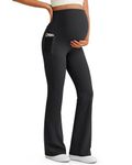 G4Free BareFeel Maternity Trousers Over Bump Flared Leggings Women Stretchy Pregnancy Yoga Pants with Pockets Casual Lounge Dress Work(Black,M,29")