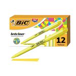 BIC Brite Liner Highlighters, Chisel Tip, 12-Count Box of Yellow Highlighters, Ideal Highlighter Set for Organizing and Colouring