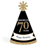 Big Dot of Happiness Adult 70th Birthday - Gold - Cone Birthday Party Hats for Adults - Set of 8 (Standard Size)