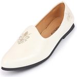 FAUSTO Men's Ethnic Embroidery Juttis and Mojari for Wedding|Party|Occasions|Fashion|Outdoor|Indoor|Lightweight|Shoes with TPR Sole (6-13UK) (White, 3)