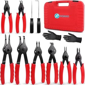 Doaho 10pcs Snap Ring Pliers Set,Internal & External Circlip Pliers for Removal and Installation of Automotive Retaining Rings With Straight/Bent Jaw,Hook and Pick - Storage Case