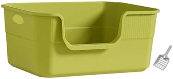 Leefasy Cat Litter Box Sifting Litter Tray Easy to Clean Bedpan with Hollow Handles High Sided Lowered Front for Small and Large Cats, Green