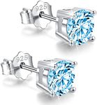 925 Sterling Silver Round-Cut Blue Cubic Zirconia Stud Earrings 3mm-8mm Options, Simulated Diamond CZ Studs Hypoallergenic Jewelry, 8mm, round-cut cubic zirconia stud earrings, blue diamond earrings