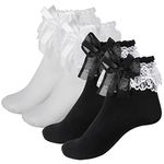 Dacitiery 2 Pairs Women's Ruffle Socks, Lace Ruffle Socks, Cute Opaque Frilly Socks Stylish Princess Socks Dress Socks for Women Girls