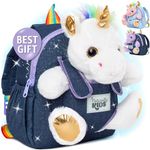 Naturally KIDS Small Unicorn Backpack - 3-4 Year Old Girl Gifts - Toddler Backpack for Girls Boy w Stuffed Animal - Toys for 3 Year Old Girls - w Pockets & Reflective Logo - Backpack w White Unicorn