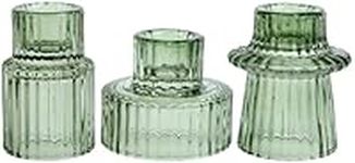 HofferRuffer Candle Holders Set of 3,Glass Votive Tealight Holders for Taper/Pillar/Tealight Candles,Candlesticks for Table Centerpiece, Wedding,Birthday,Gifts（Green）