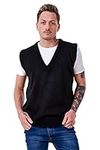 Bay eCom UK Men’s Plain Knitted V Neck Classic Sleeveless Cardigans Tops Tank Jumpers Size S to 5XL (Large, Black)