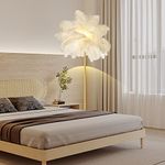 KOSHSH Led Floor lamp Uplighter Floor Lamp Modern Luxury Gold Standing Lamp with Ostrich Feather, 160cm Tall, 3 Color Dimmable with G4 Bulb, Romantic for Kids Living Room Dining Room