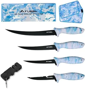 FLISSA Fillet Knife Set with 5"/6"/7"/9" Fillet Knives, Sharpener, Protective Sheath, Portable Roll Bag, Gifts for Fishermen, Saltwater & Freshwater Use