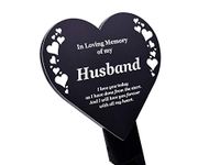 Husband Heart Memorial Remembrance Plaque Stake - (Black & White) Waterproof, Outdoor, Grave Marker, Tribute, Plant Marker