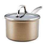 Anolon Ascend Hard Anodized Nonstick Sauce Pan/Saucepan and Lid-Good for All Stovetops (Gas, Glass Top, Electric & Induction), Dishwasher & Oven Safe with Stainless Steel Handle, 3 Quart, Bronze