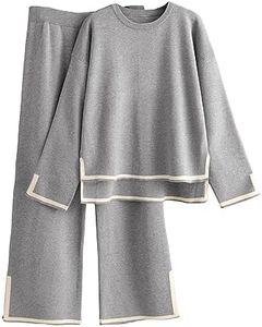 Tanming Women's 2 Piece Outfits Long Sleeve Knit Sweater Top Wide Leg Pants Lounge Sets Tracksuits (Grey, X-Small)