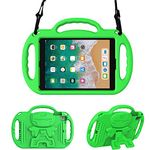 Surom Kids Case for iPad 9.7 2018/2017- Light Weight Shockproof Handle Stand Case Cover with Shoulder Strap Lanyard for iPad 9.7 2018/2017/iPad Air/iPad Air 2 - Green