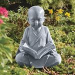 Design Toscano QL4195 Baby Buddha Studying The Five Precepts Asian Decor Garden Statue, 30 cm, Polyresin, Greystone