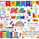 40PCS Bulletin Board Decor, Colorful Inspirational Wall Decorative Sign Positive Word Cards Rainbow Style Waterproof Thick Cardstock Accent Set for Middle High School Classroom Home Teachers Students