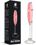 Bean Envy Milk Frother Handheld for Coffee - Electric Hand Blender, Mini Drink Mixer Whisk & Coffee Foamer Wand with Stand for Lattes, Cappuccino, Matcha and Hot Chocolate - Kitchen Gifts - Rose Pink