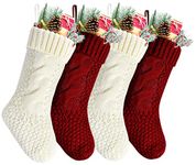 Pack 4, 14" Unique Burgundy and Ivory White Knit Christmas Stockings