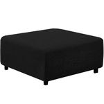 qiden Square Footstool Cover Jacquard Plush Thicker Large Stretch Pouffe Cover Anti-Slip Ottoman Slipcovers With Elastic Bottom, Machine Washable-Black-XLarge